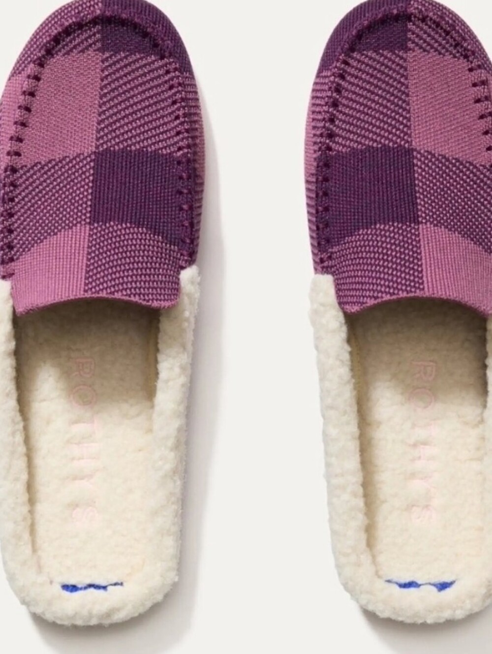 Rothy's Purple Plaid Sherpa-Lined Scuff Slippers